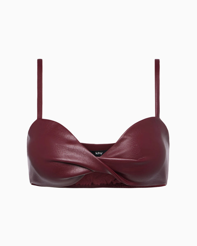 Faux Leather Twist Bralette | Merlot