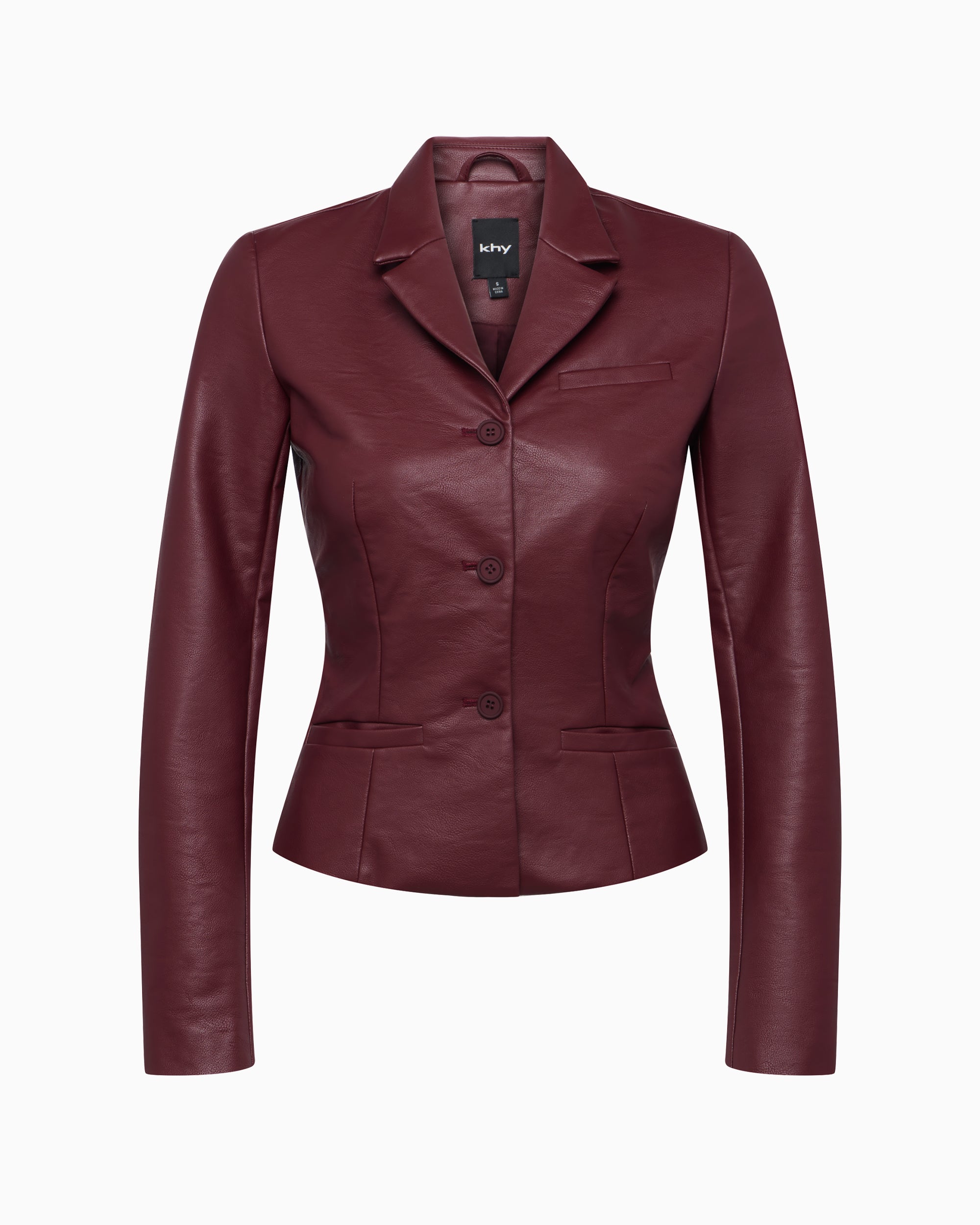 Faux Leather Fitted Blazer | Merlot