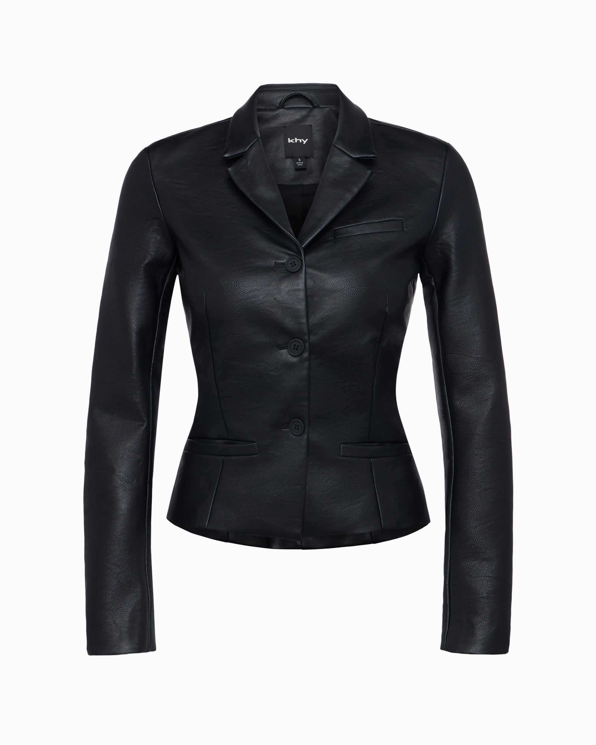 Faux Leather Fitted Blazer | Black