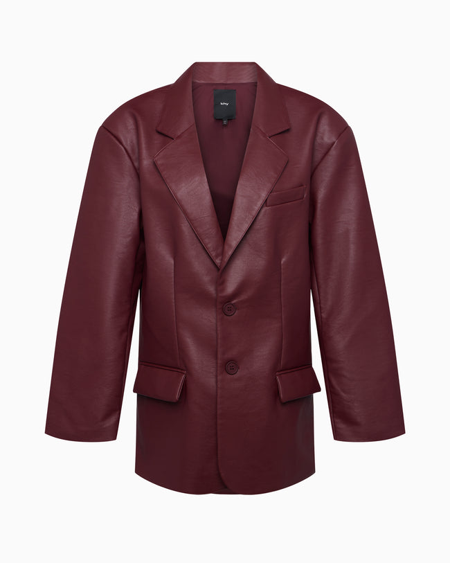 Faux Leather Oversized Blazer | Merlot