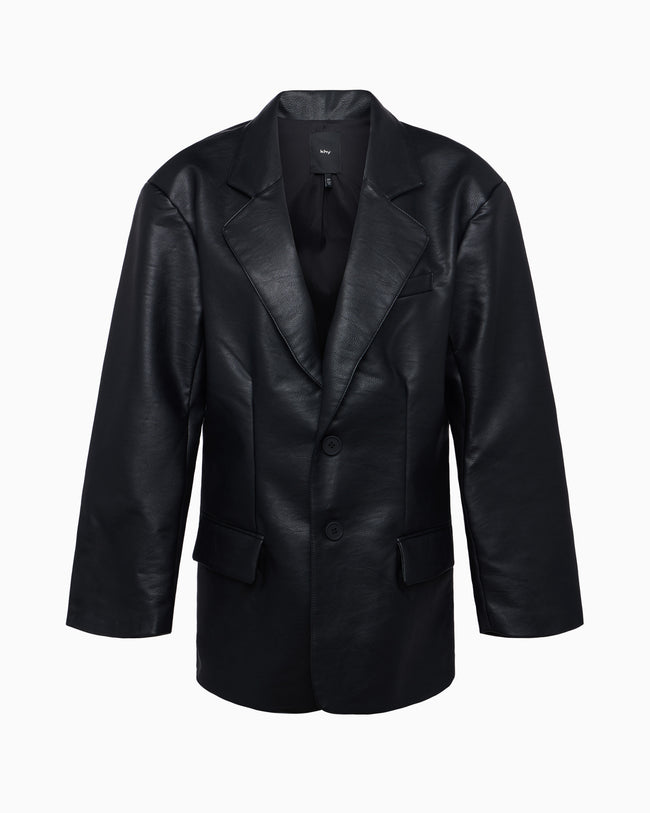 Faux Leather Oversized Blazer | Black