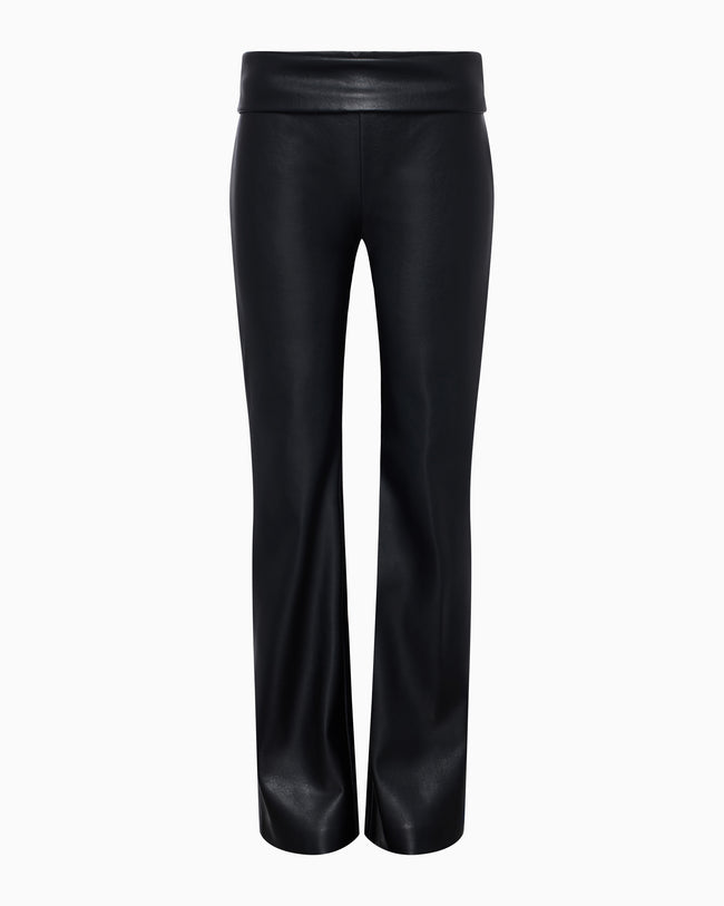 Faux Leather Low Rise Foldover Pant | Black