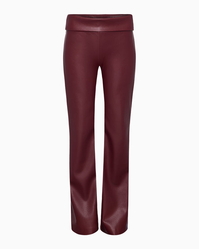 Faux Leather Low Rise Foldover Pant | Merlot