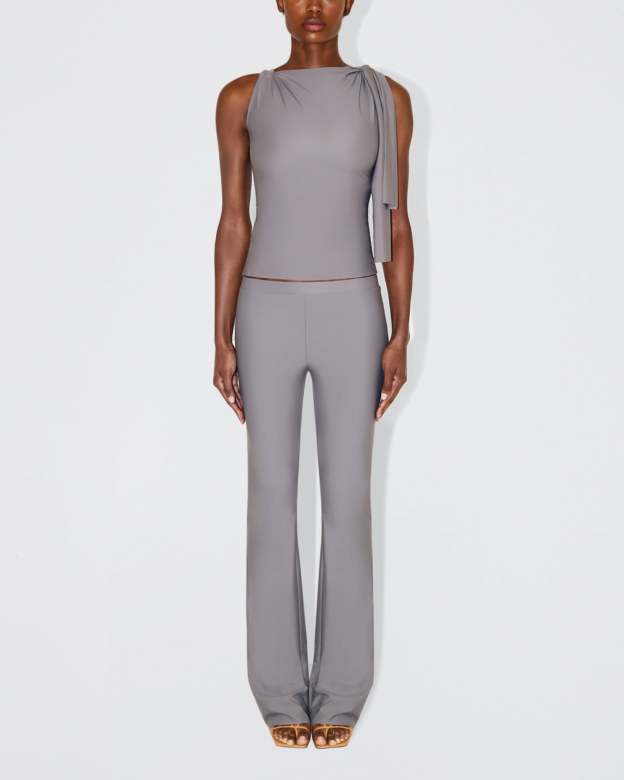 Sleek Stretch Knotted Top | Steel Grey