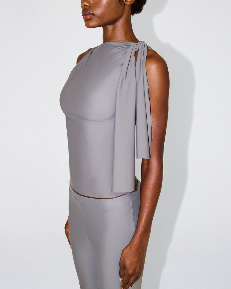 Sleek Stretch Knotted Top | Steel Grey