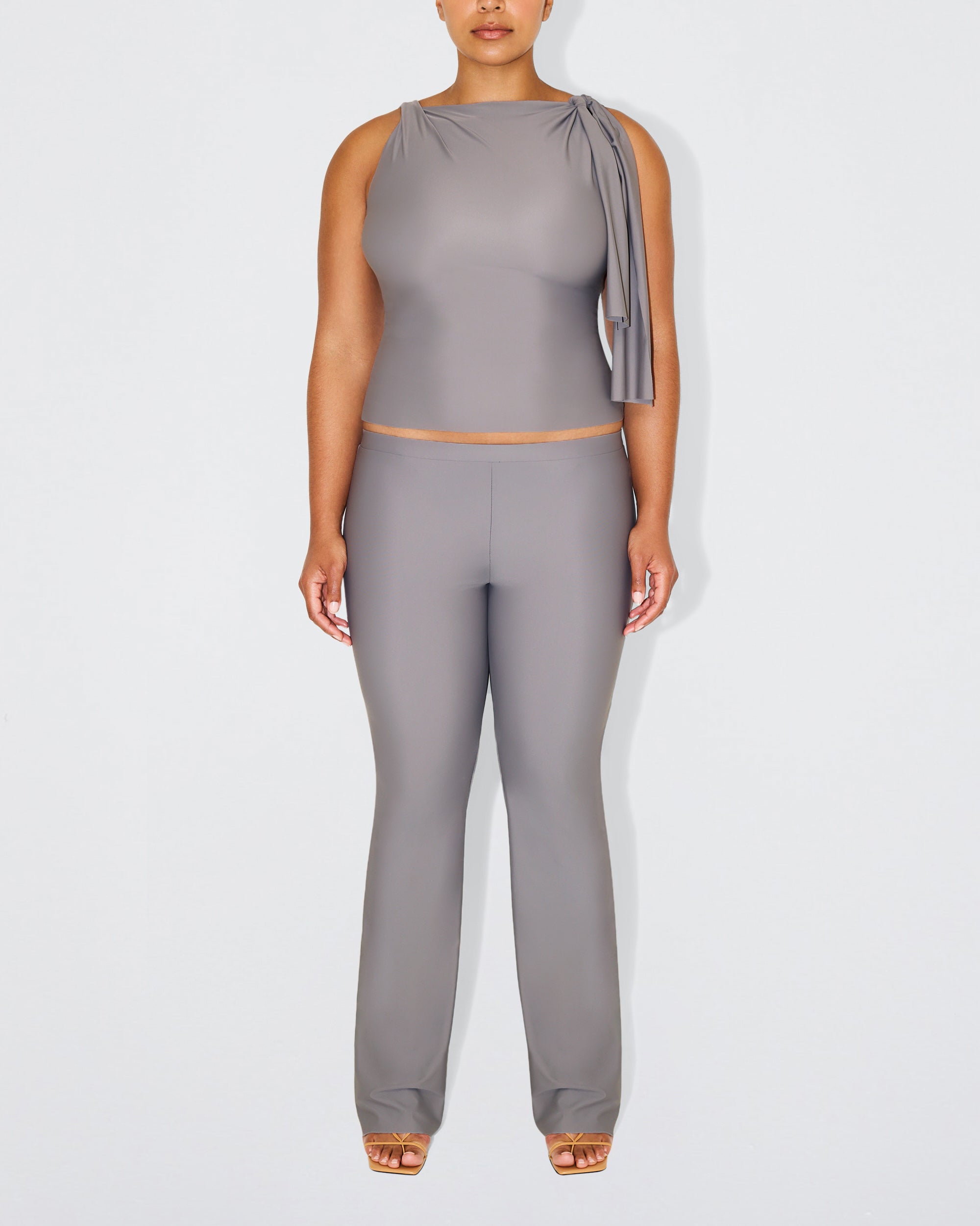 Sleek Stretch Knotted Top | Steel Grey