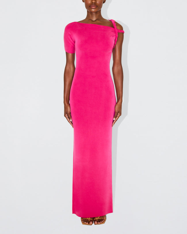 Sueded Stretch Twist Maxi Dress | Fuchsia