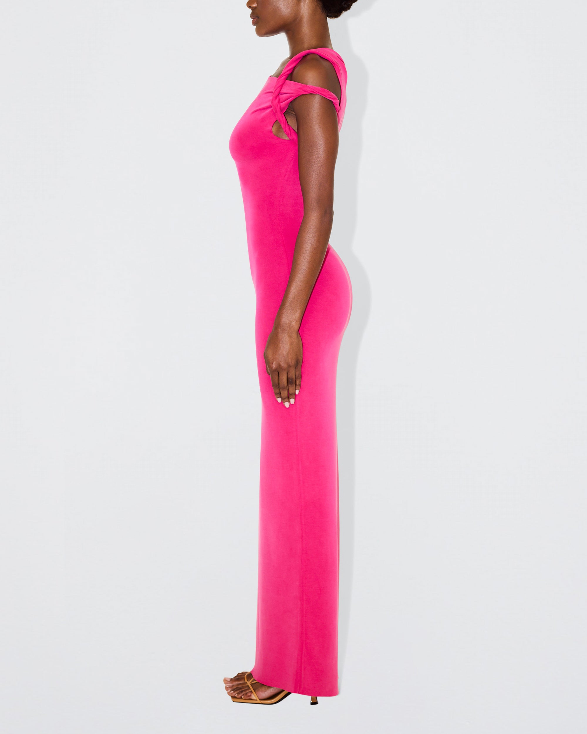 Sueded Stretch Twist Maxi Dress | Fuchsia