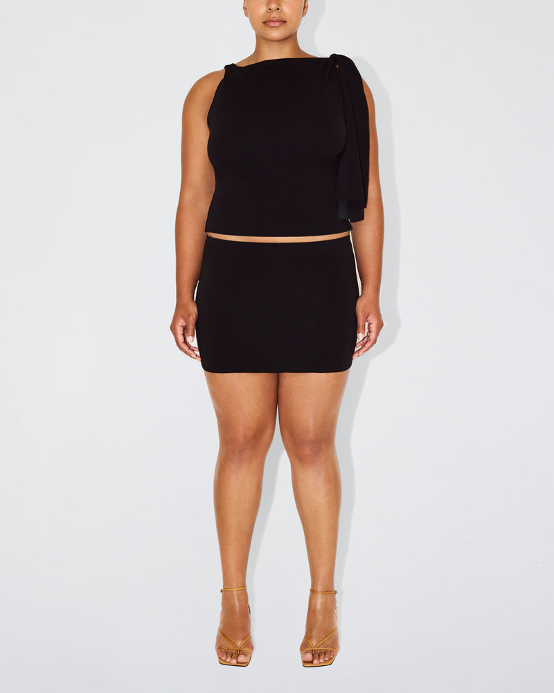 Sueded Stretch Knotted Top | Black