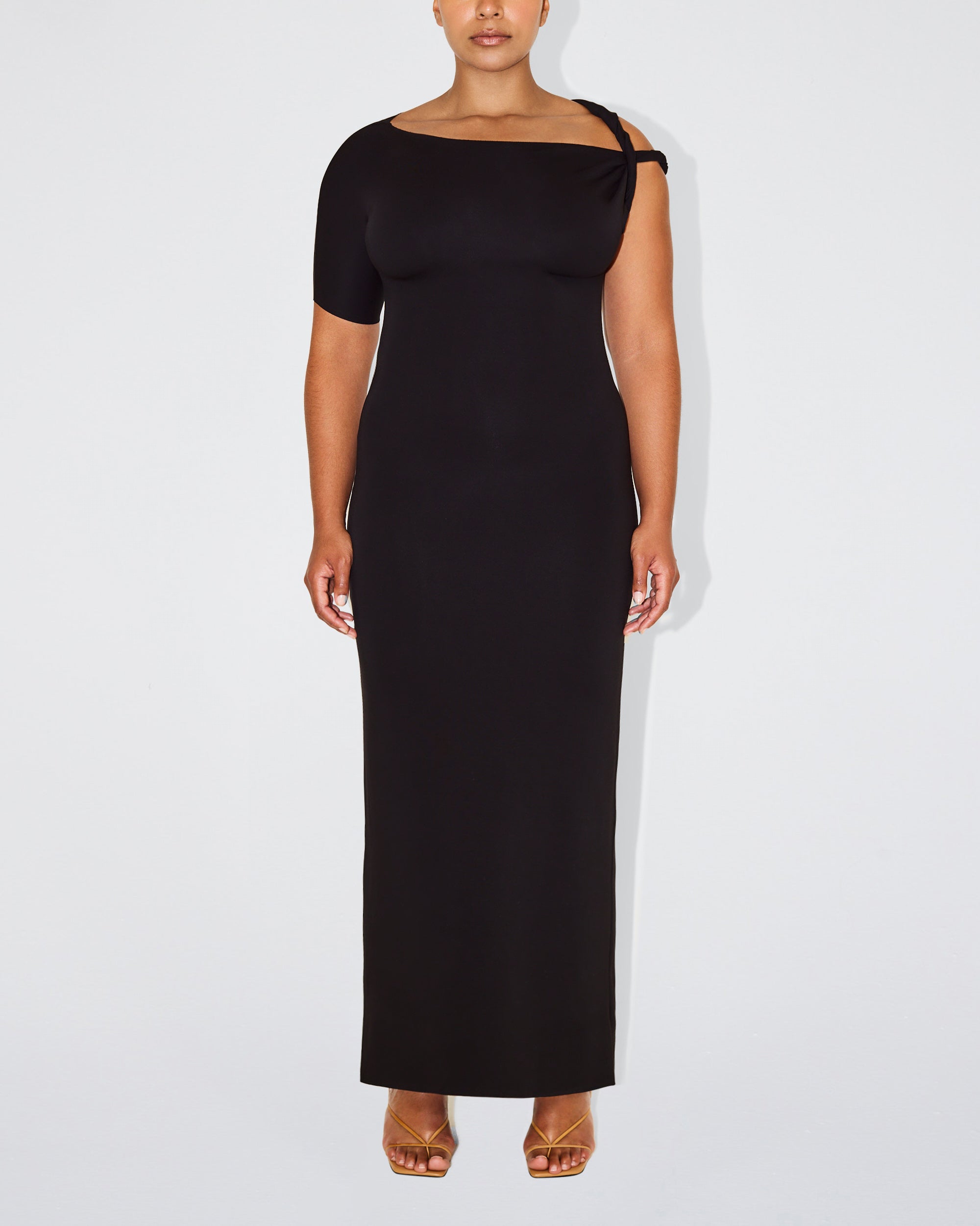 Sueded Stretch Twist Maxi Dress | Black