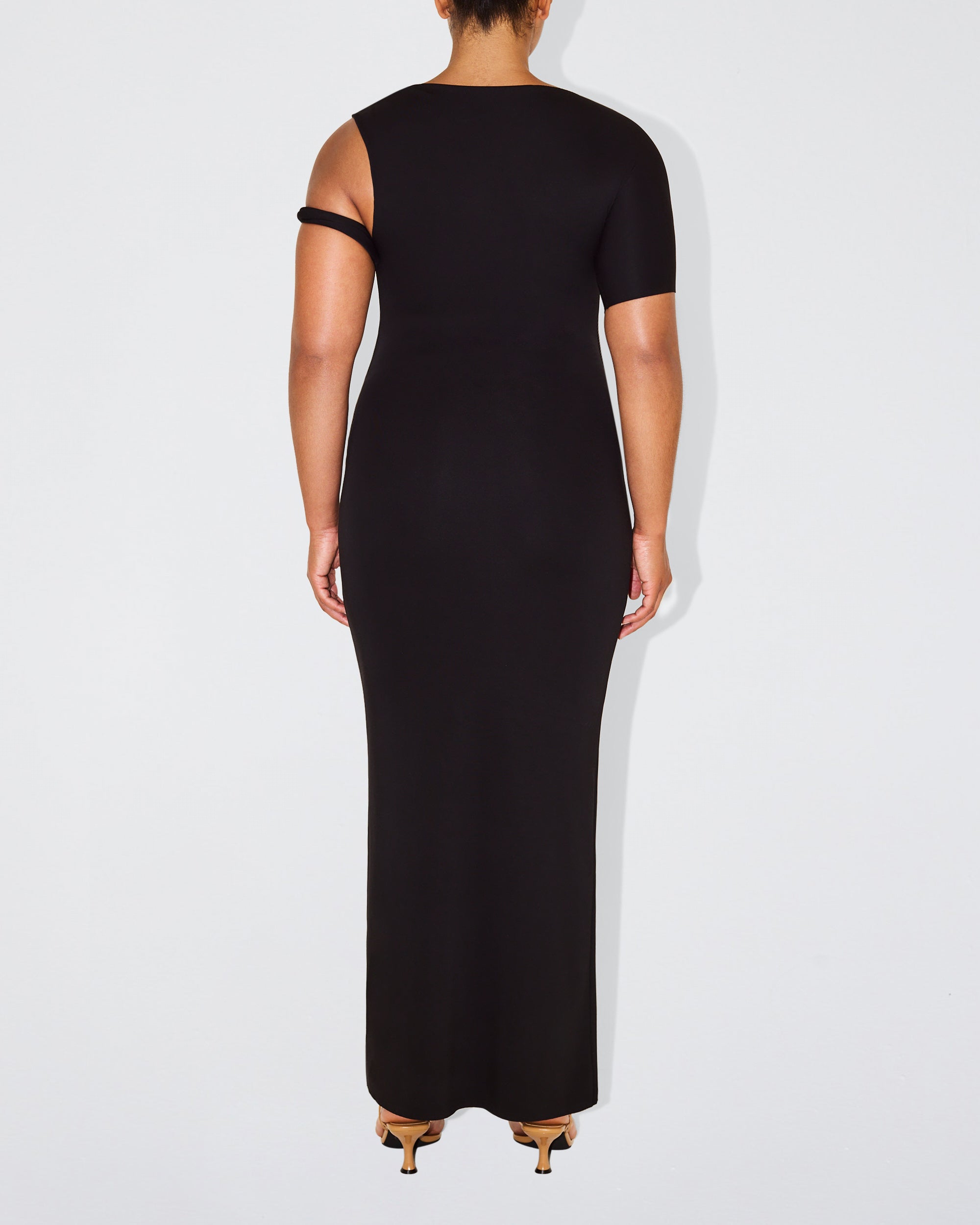 Sueded Stretch Twist Maxi Dress | Black