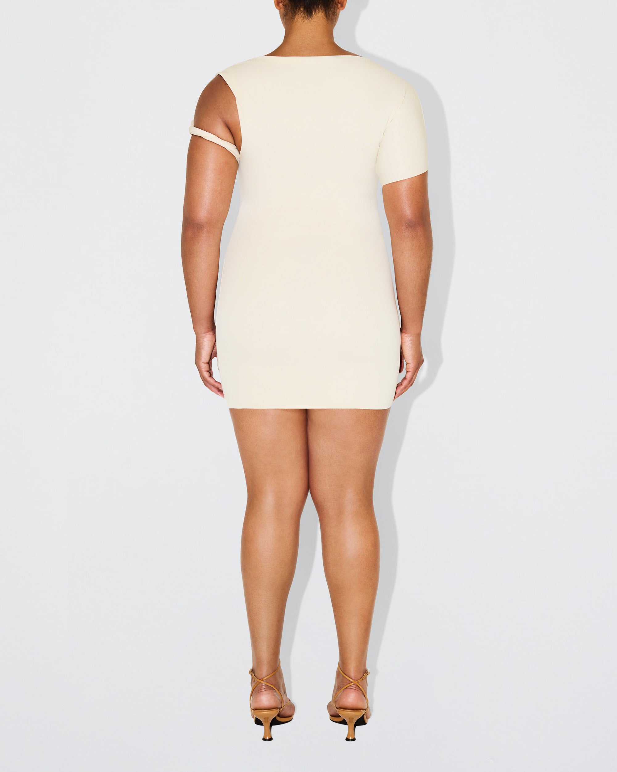 Sueded Stretch Twist Mini Dress | Stone