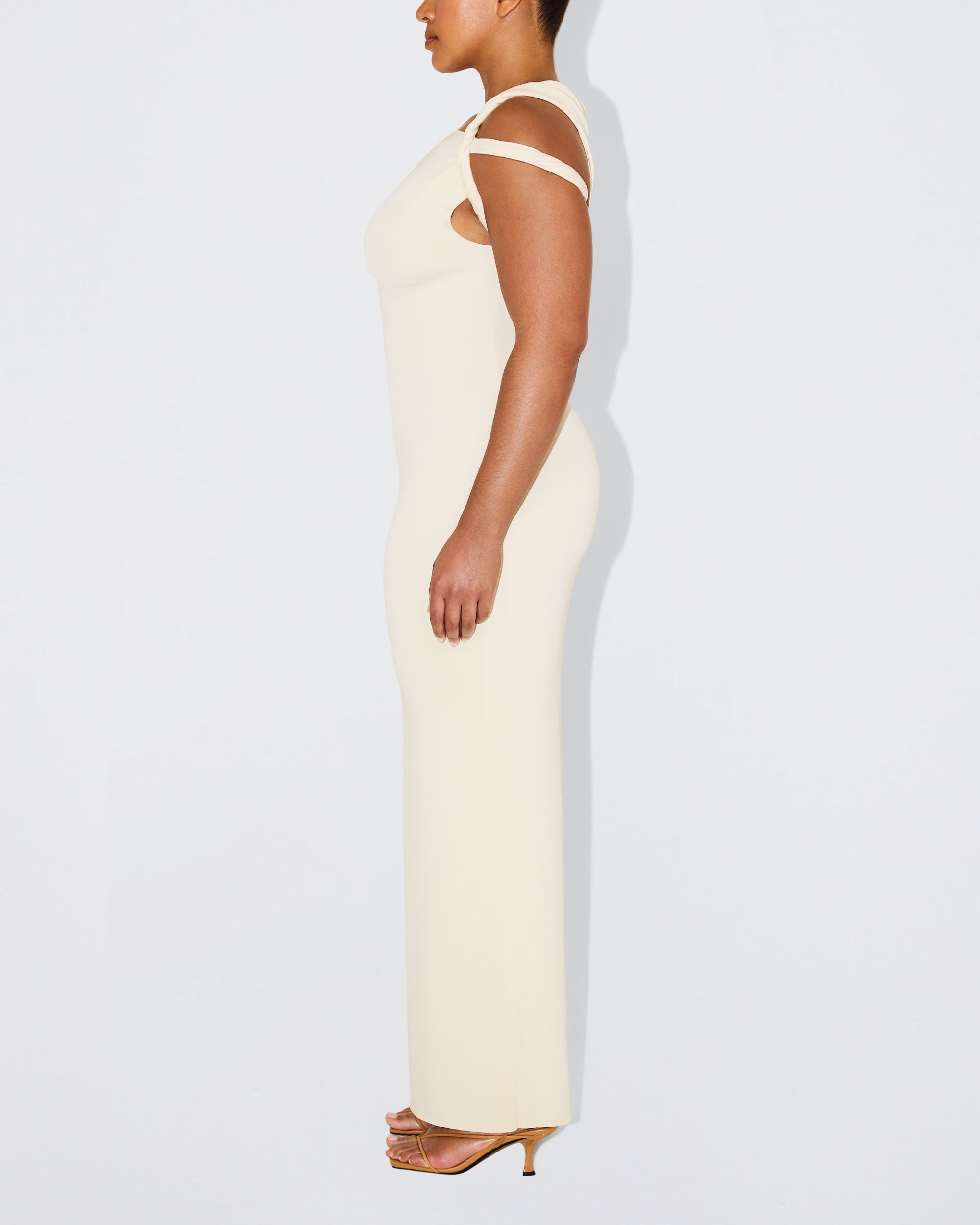 Sueded Stretch Twist Maxi Dress | Stone