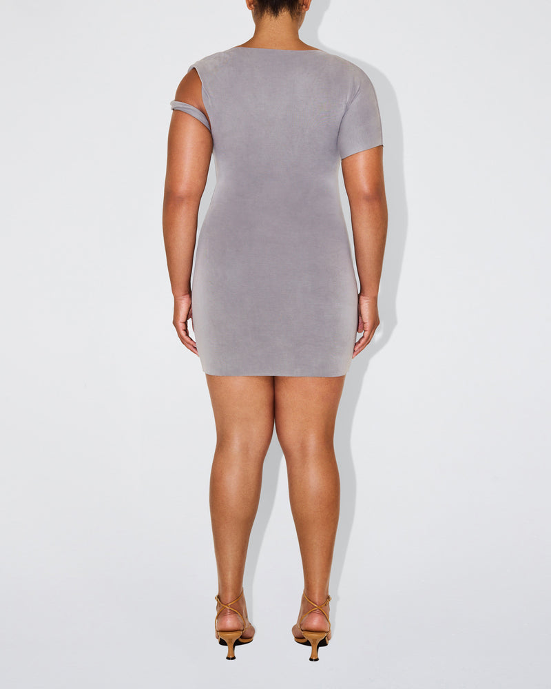 Sueded Stretch Twist Mini Dress | Steel Grey
