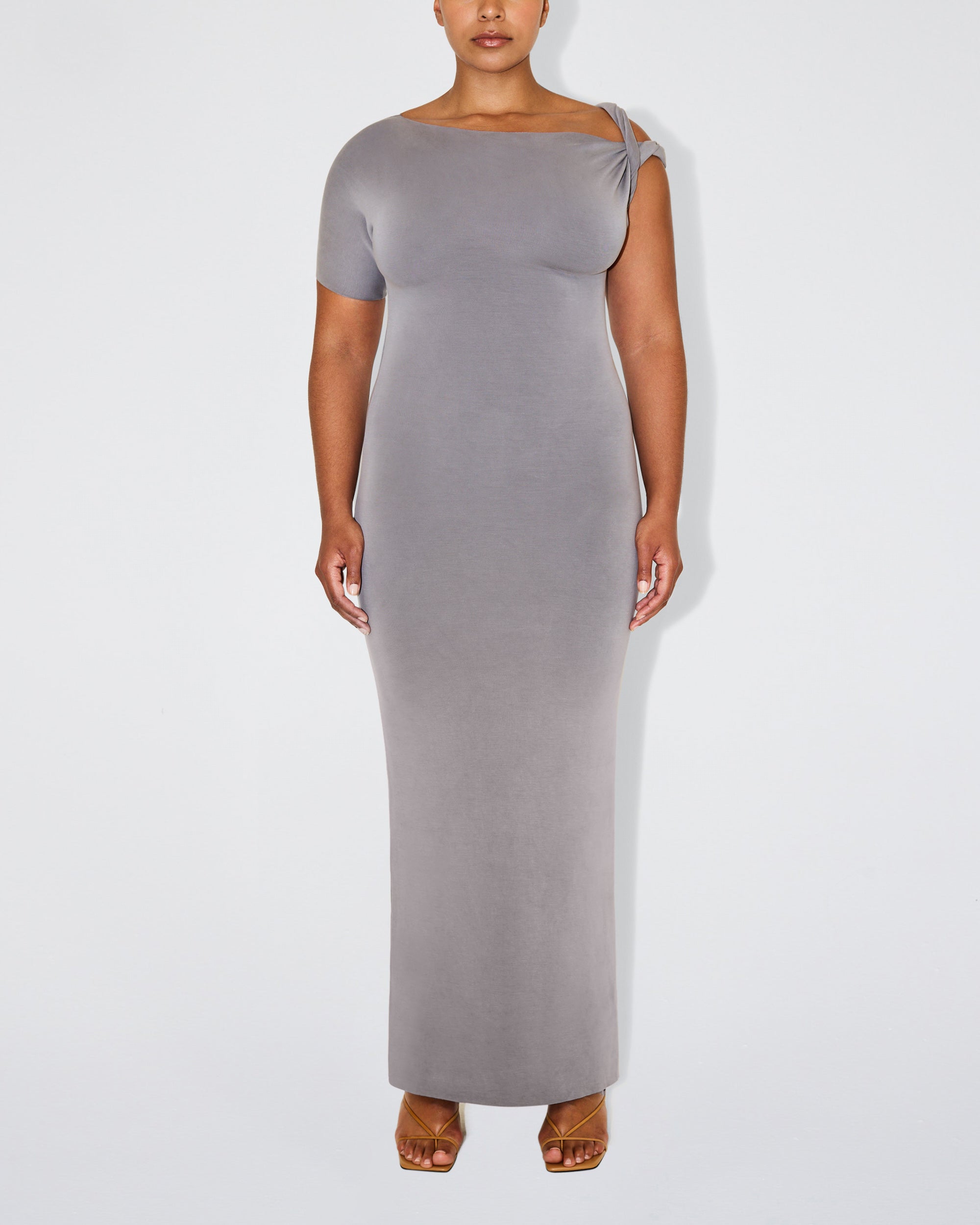 Sueded Stretch Twist Maxi Dress | Steel Grey