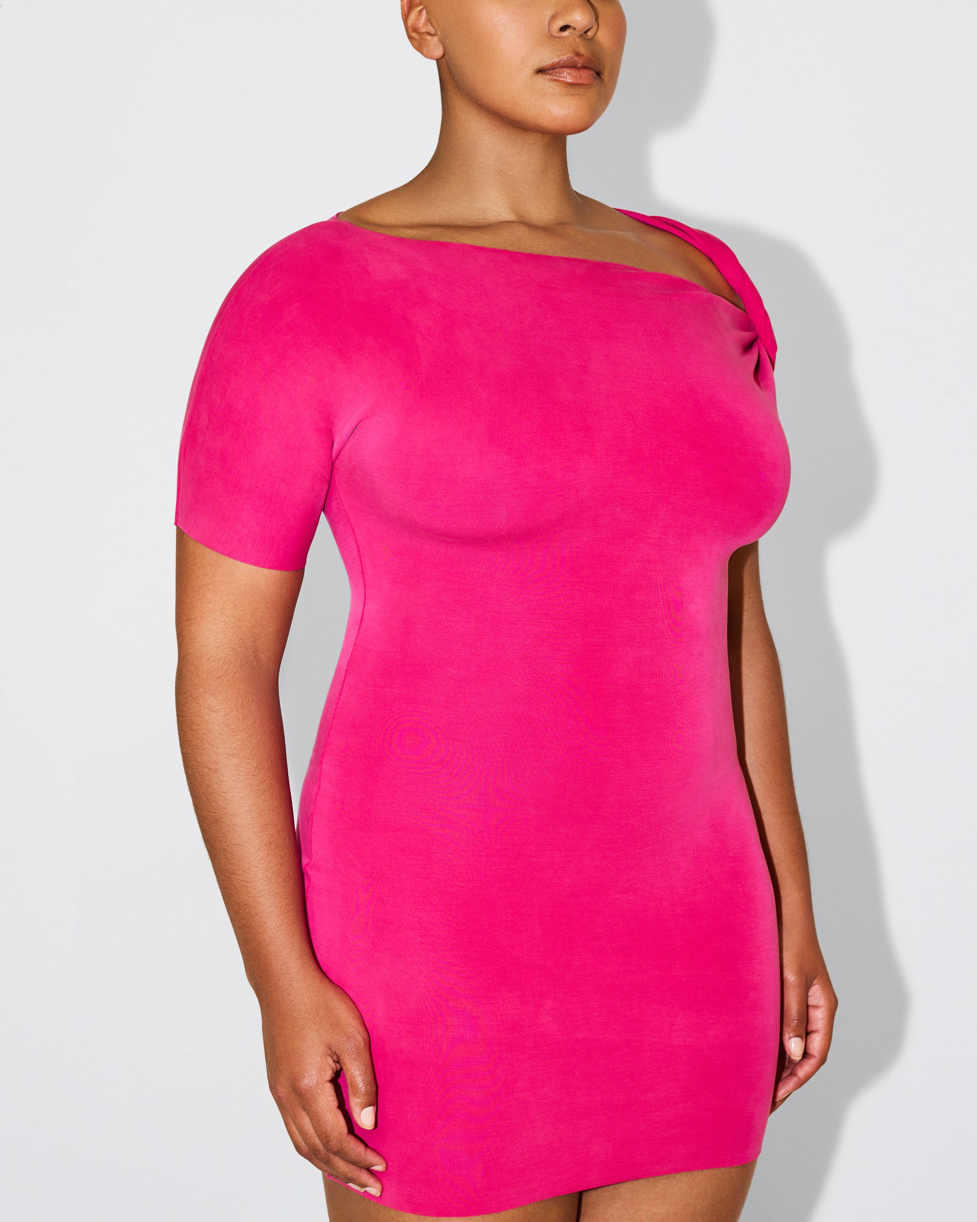 Sueded Stretch Twist Mini Dress | Fuchsia