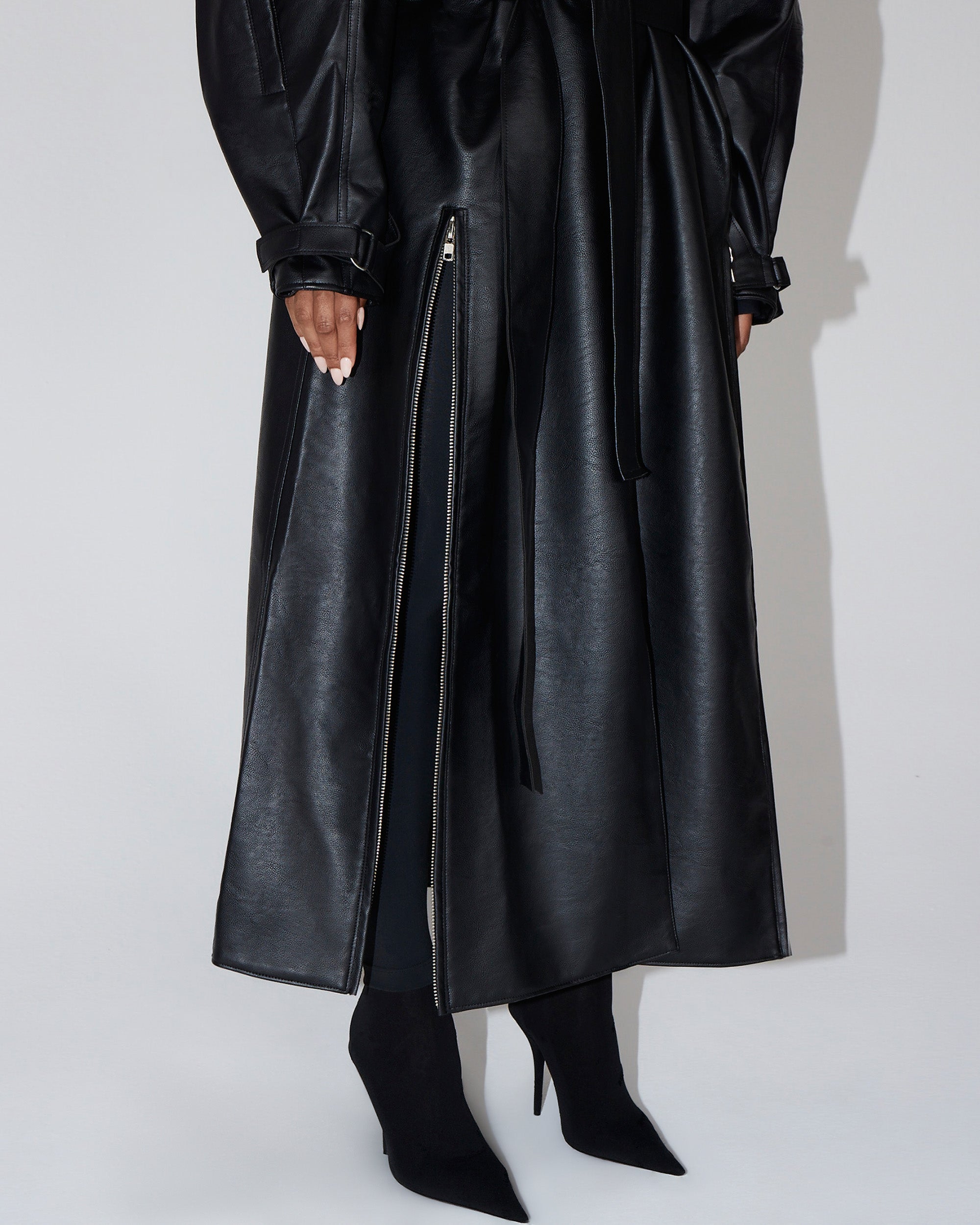 Faux Leather Trench