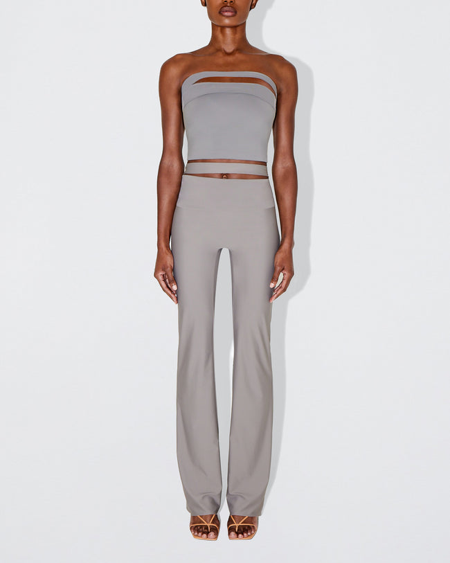 Sleek Stretch Cutout Foldover Pant | Steel Grey