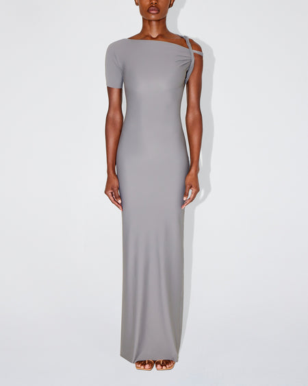 Sleek Stretch Twist Maxi Dress | Steel Grey