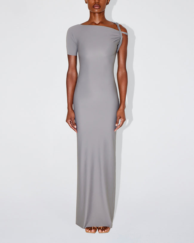 Sleek Stretch Twist Maxi Dress | Steel Grey