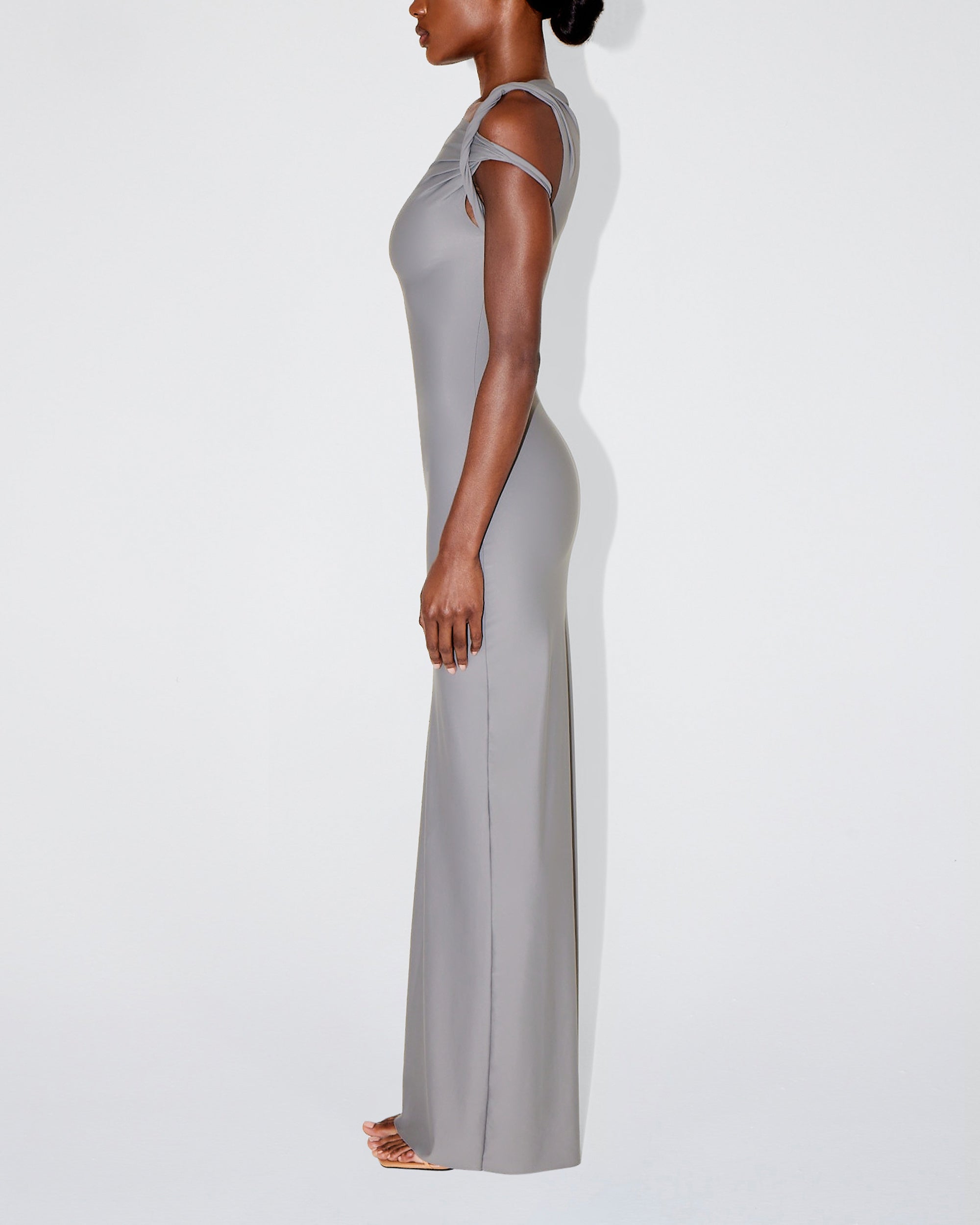 Sleek Stretch Twist Maxi Dress | Steel Grey