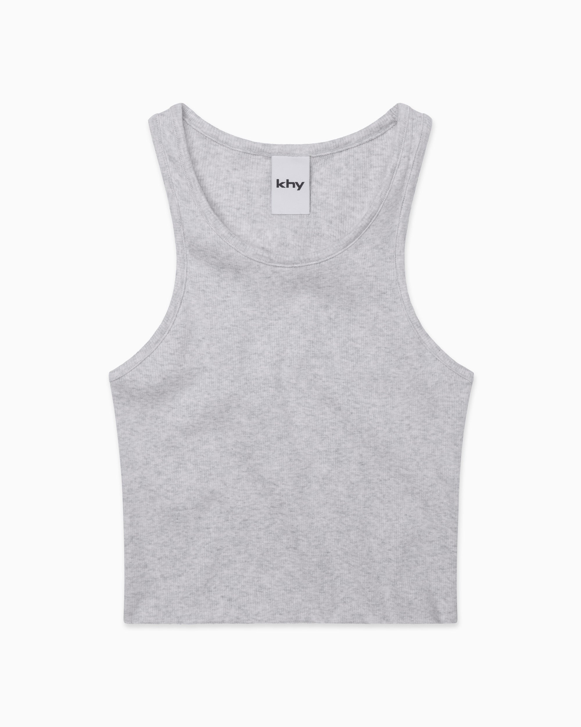 Cropped Raw Hem Rib Tank | Light Heather Grey