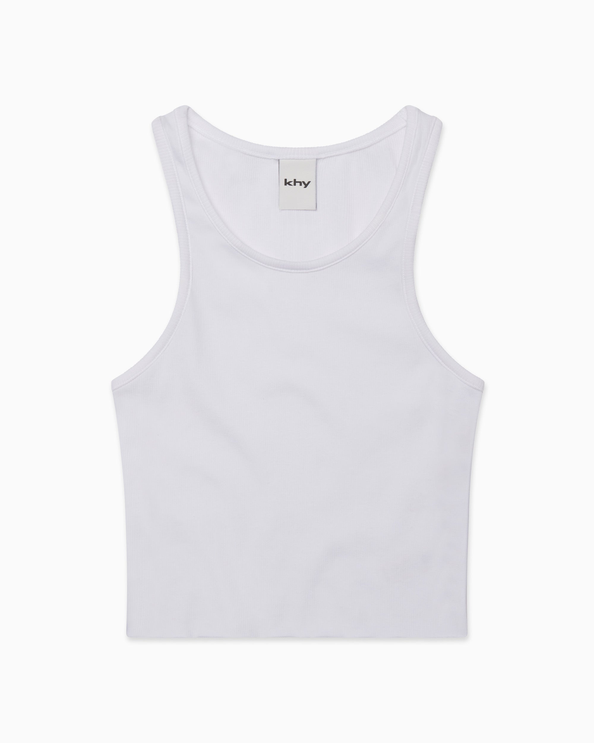 Cropped Raw Hem Rib Tank | White