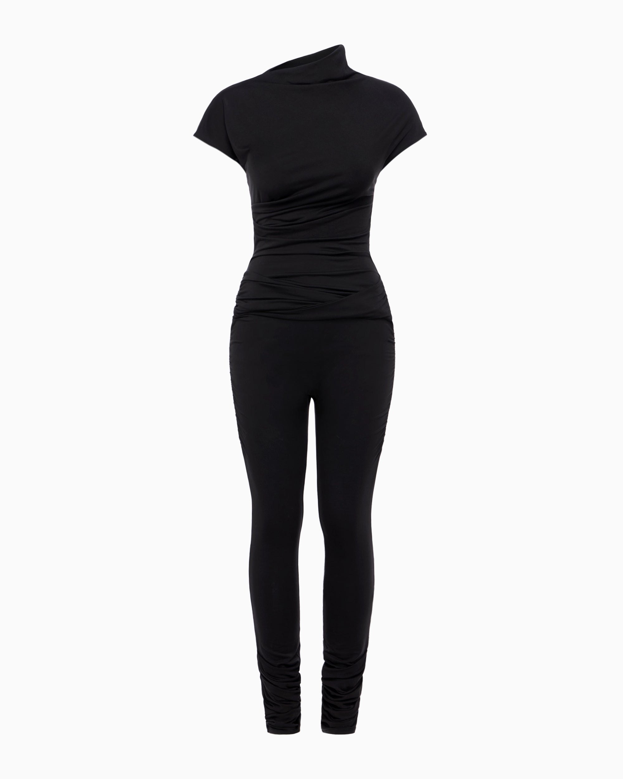 Draped Asymmetrical Catsuit | Black