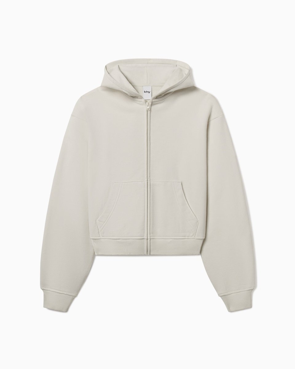 Fleece Zip Hoodie with Oversized Hood Ecru