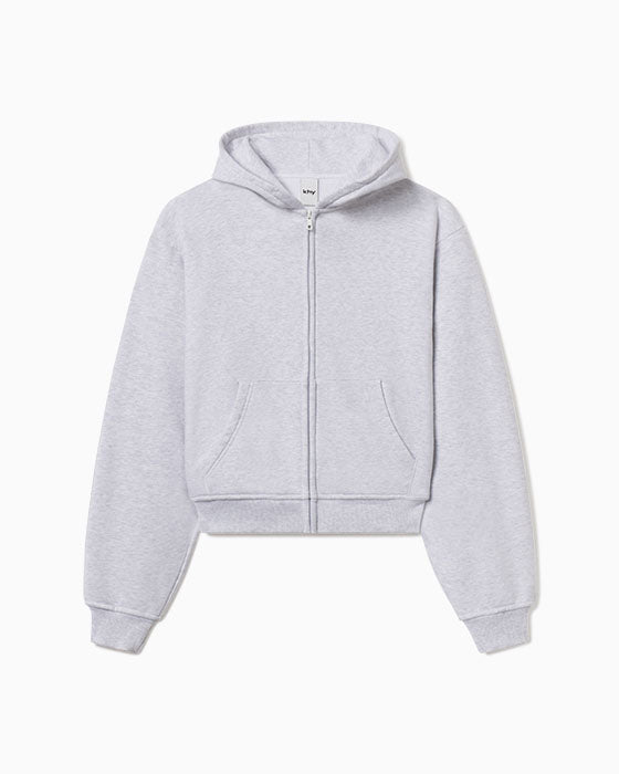 Fleece Zip Hoodie with Oversized Hood | Light Heather Grey