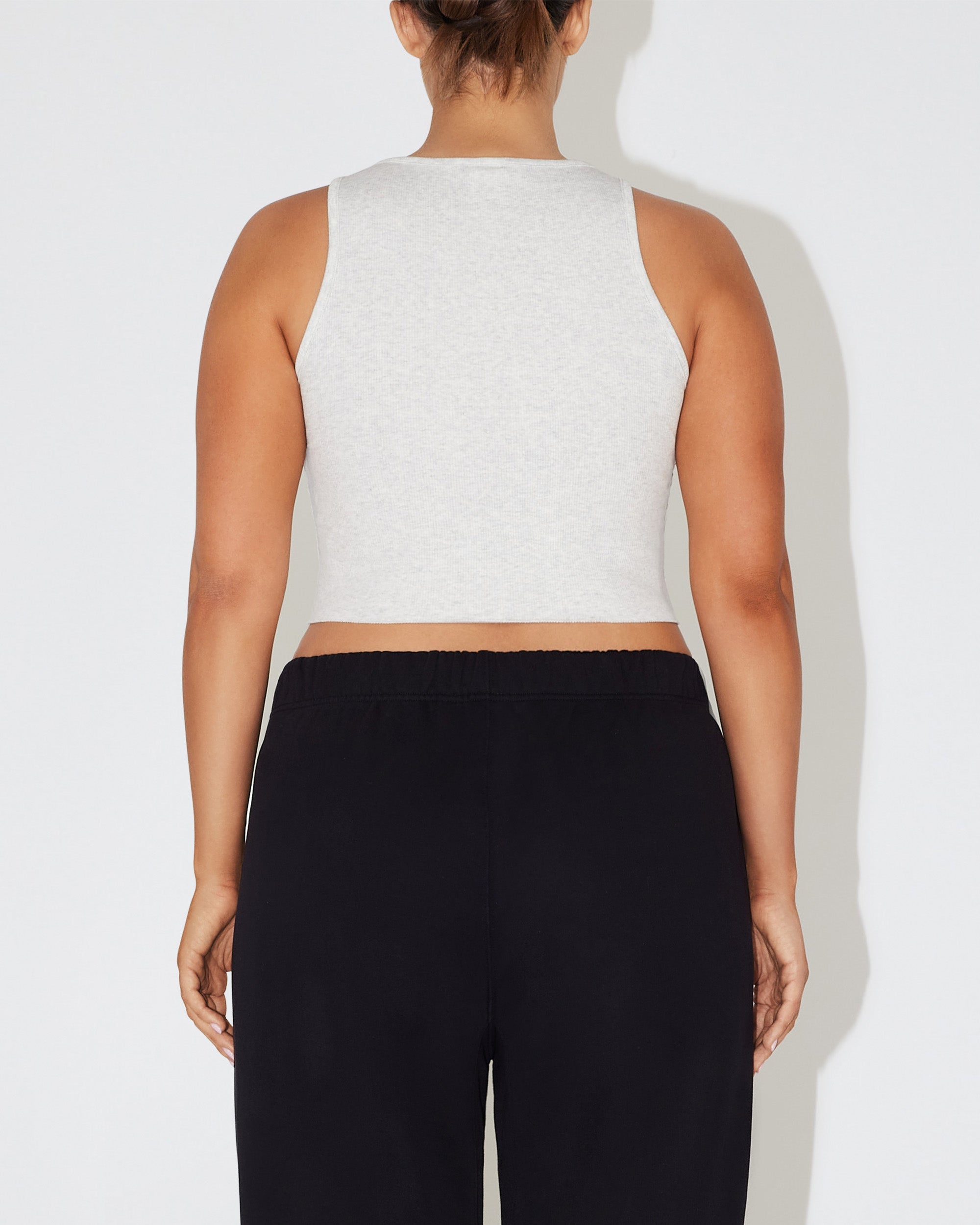 Cropped Raw Hem Rib Tank | Light Heather Grey