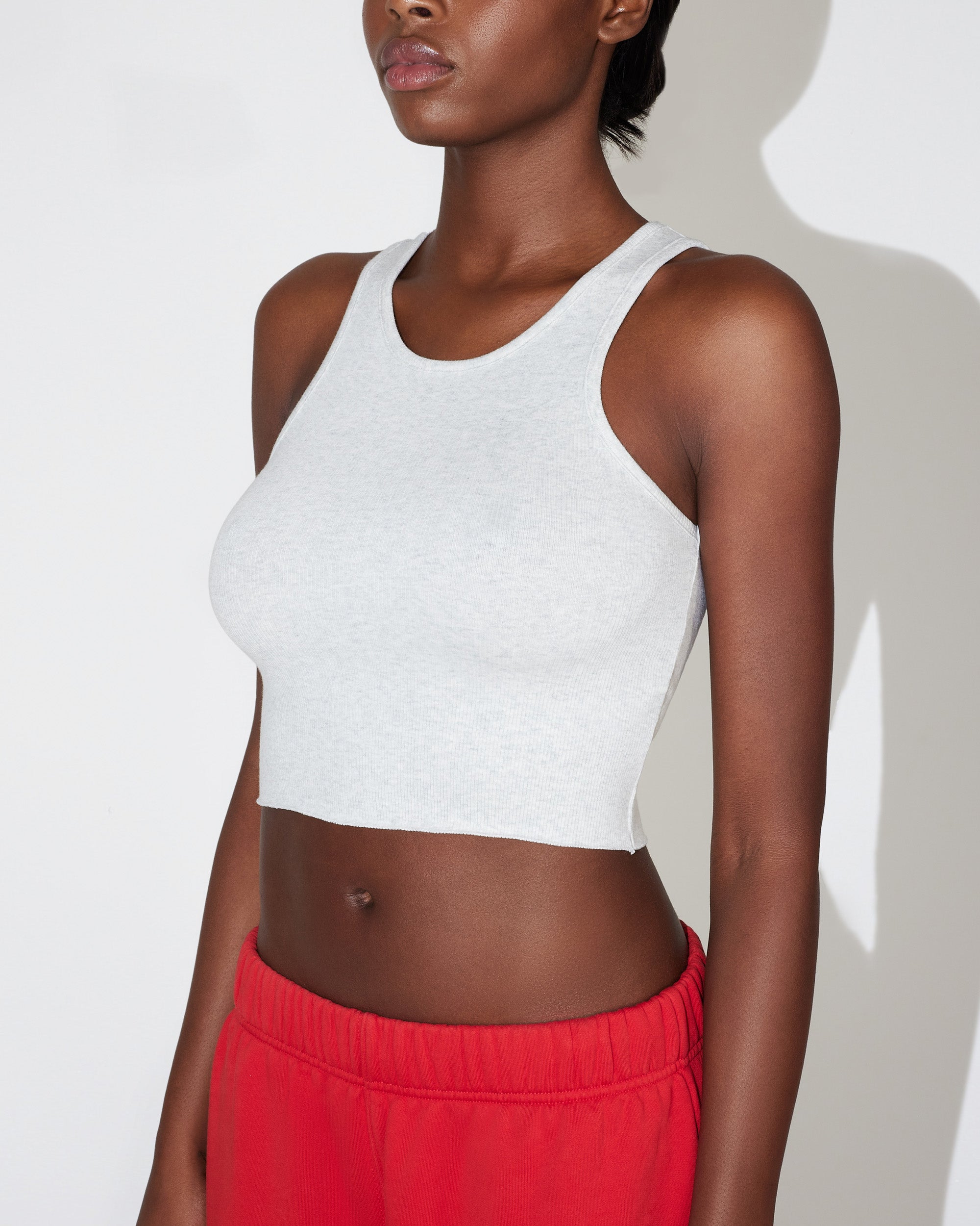 Cropped Raw Hem Rib Tank | Light Heather Grey