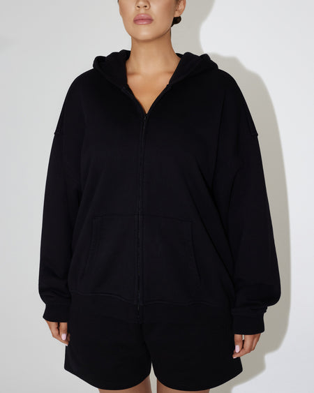 Fleece Oversized Zip Hoodie | Black