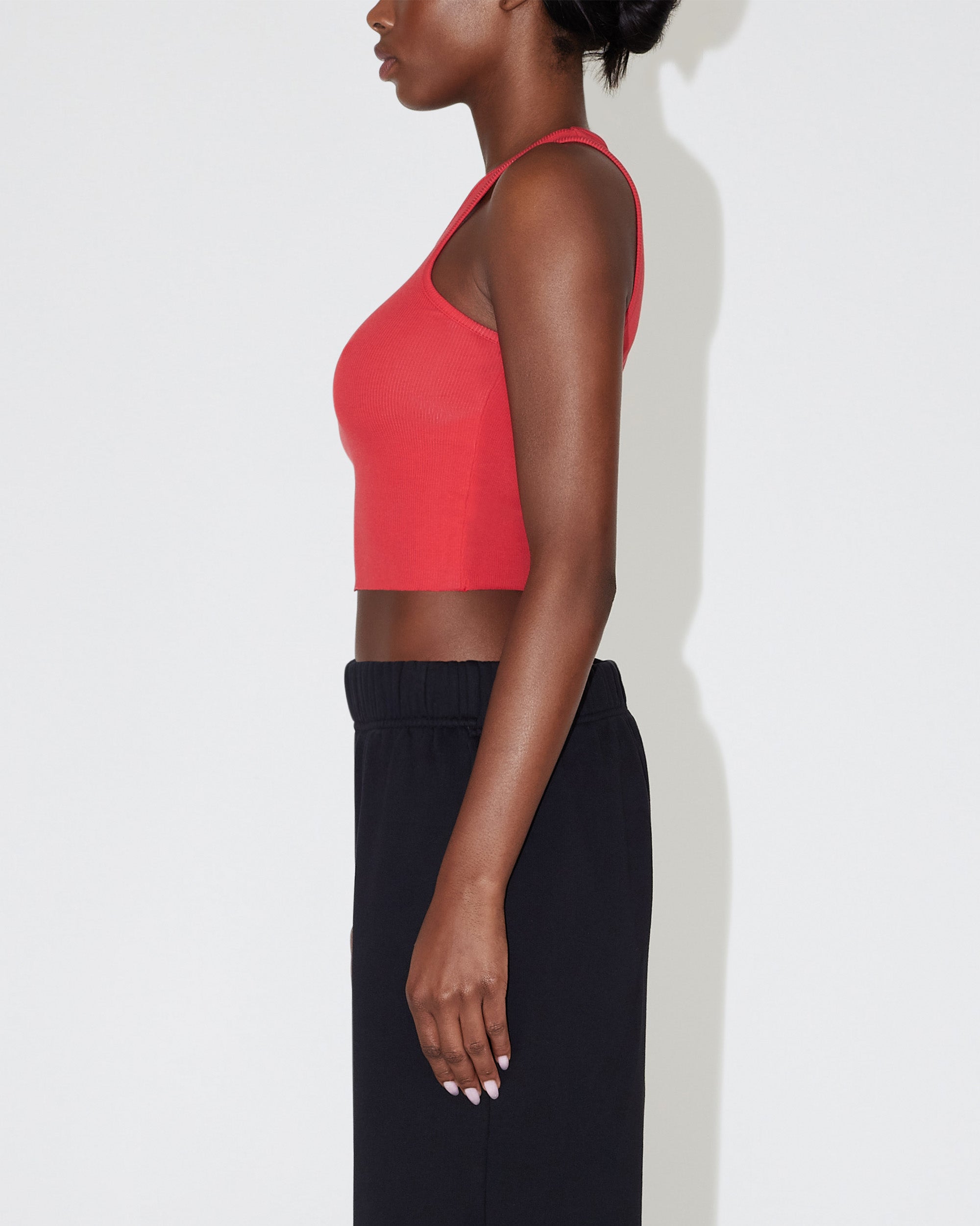 red raw hem tank top