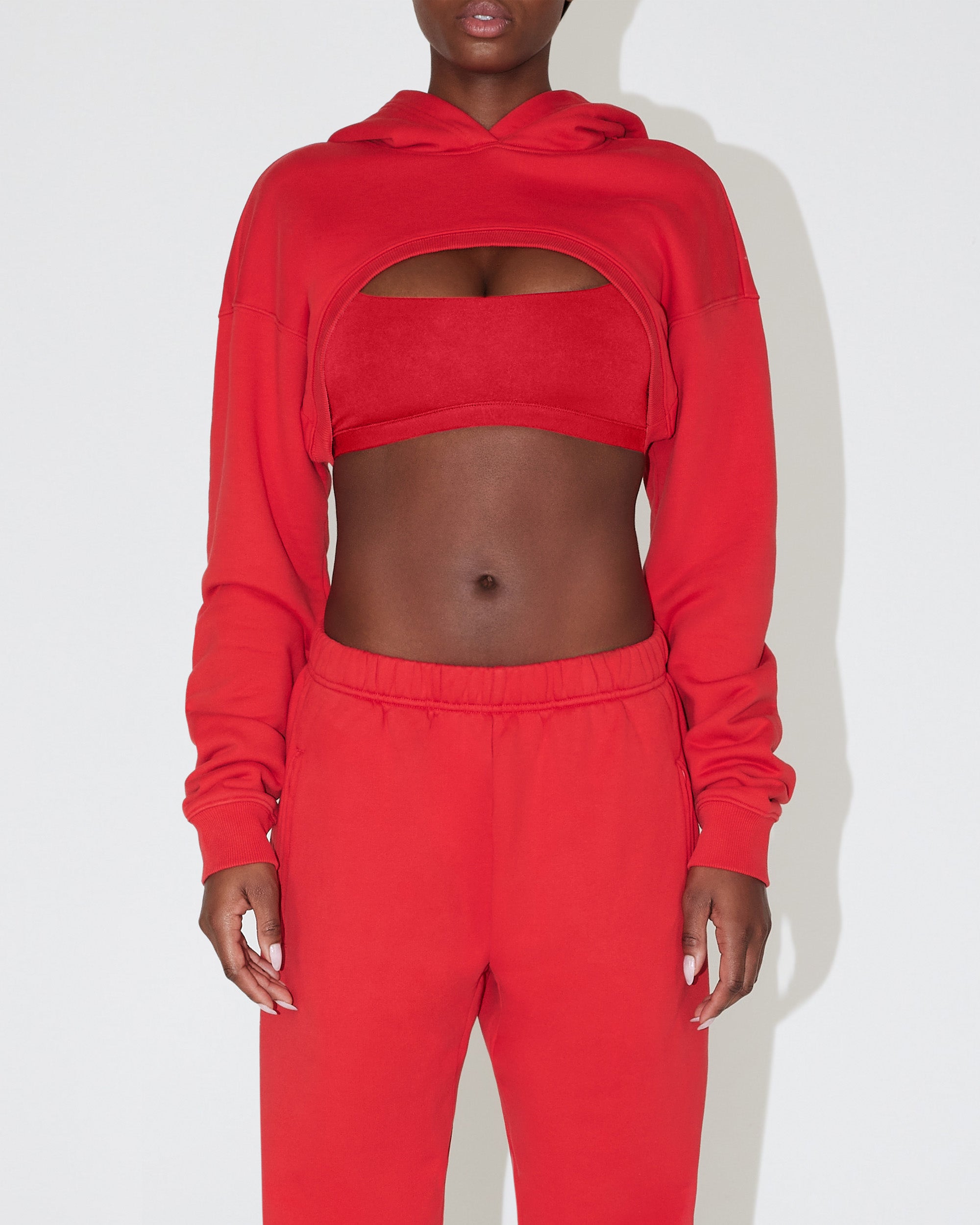 Red crop cheap top hoodie