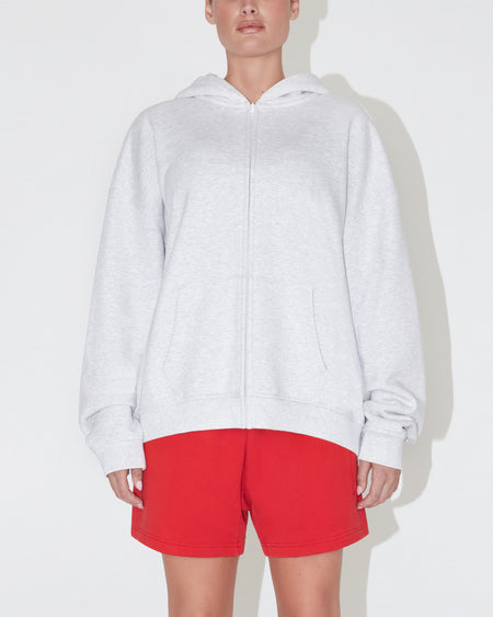 Fleece Oversized Zip Hoodie | Light Heather Grey