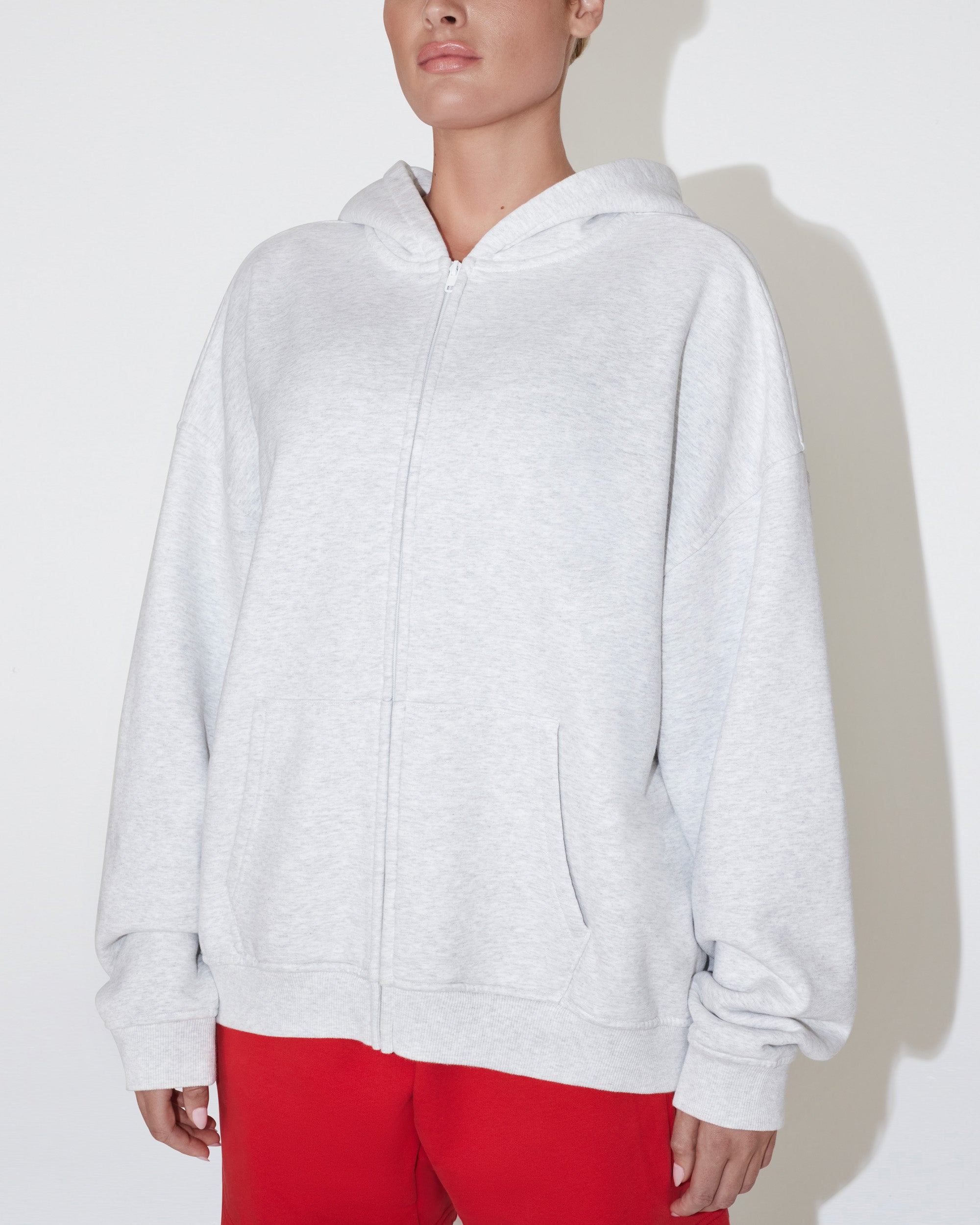 Fleece Oversized Zip Hoodie | Light Heather Grey