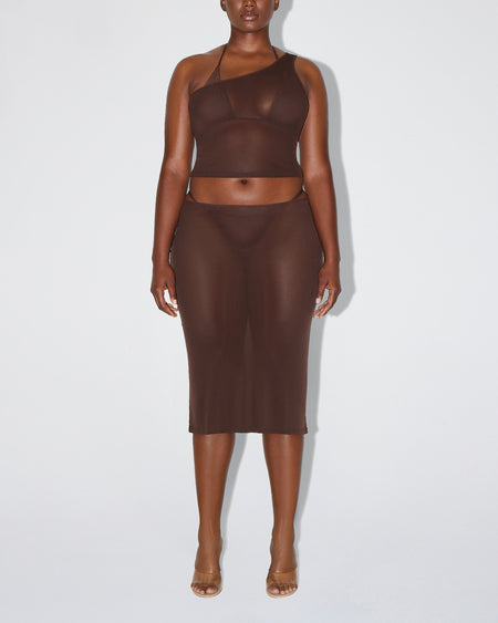 Mesh Midi Skirt | Chocolate