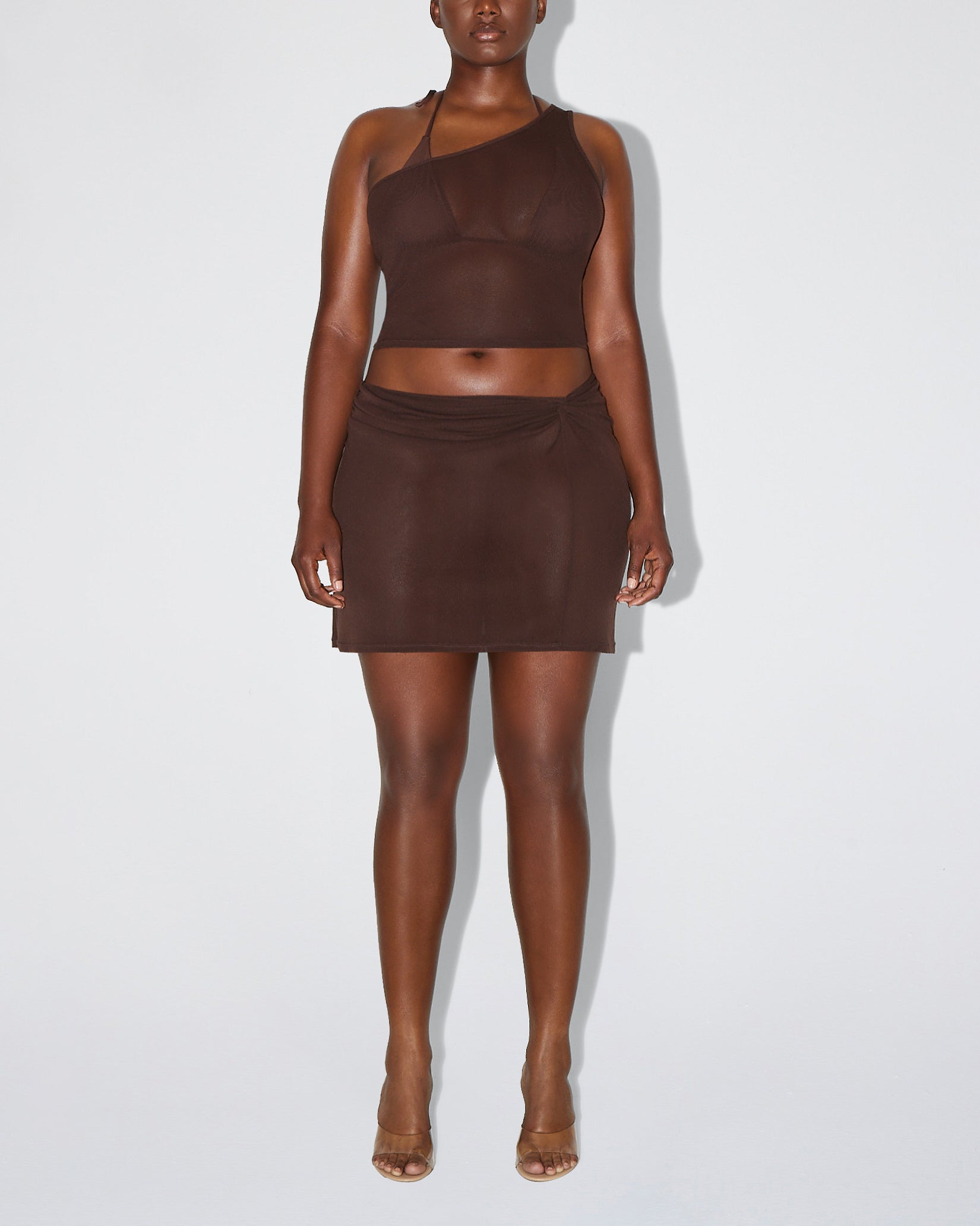 Mesh Twist Mini Skirt | Chocolate