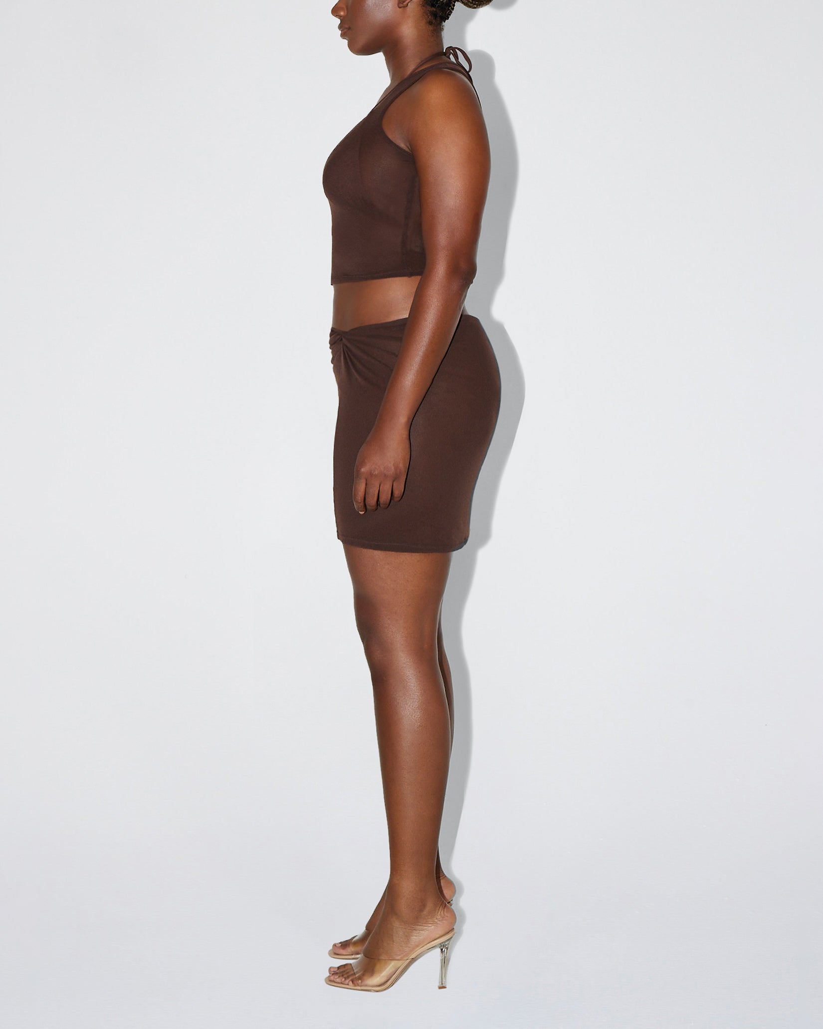 Mesh Twist Mini Skirt | Chocolate