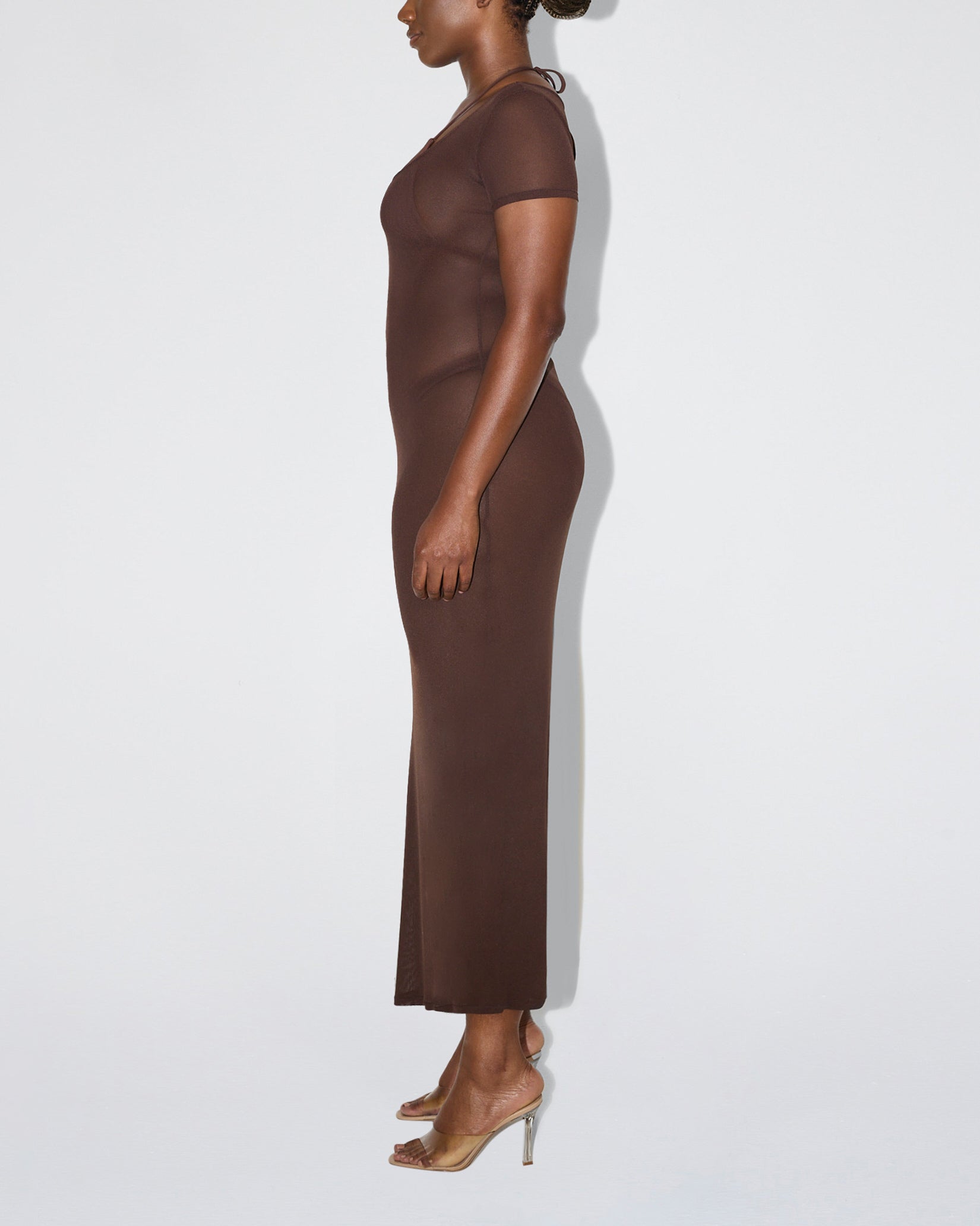 Mesh Scoop Neck Maxi Dress | Chocolate