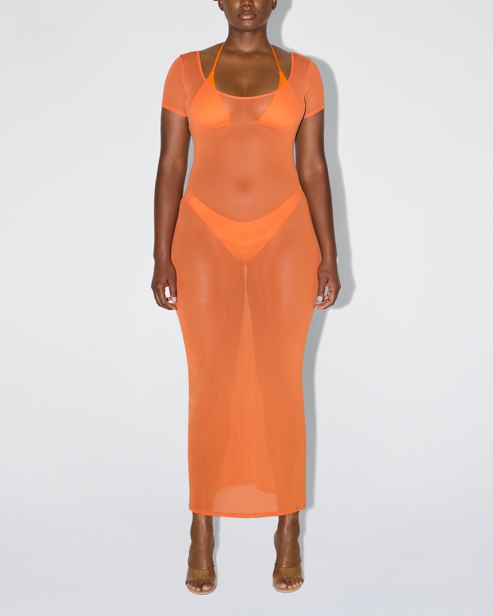 Mesh Scoop Neck Maxi Dress | Sunset