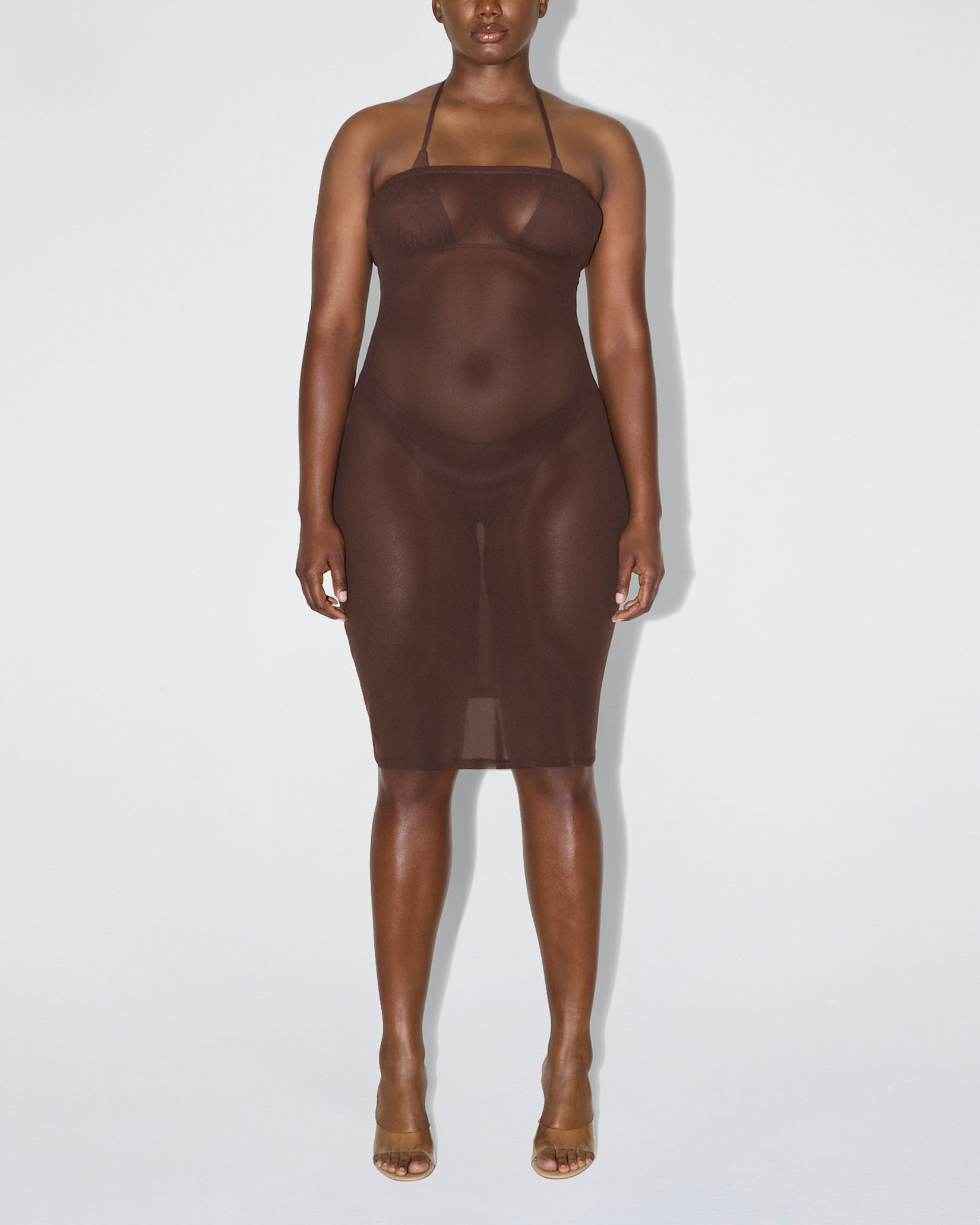 Mesh Tube Midi Dress | Chocolate