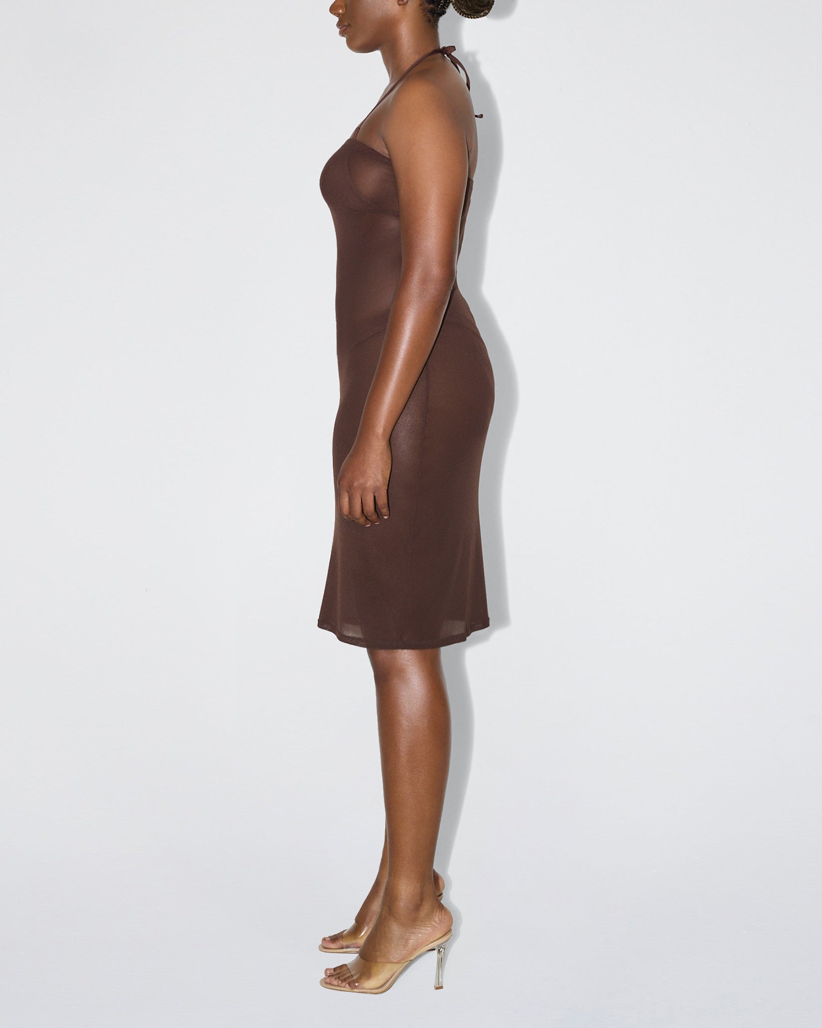 Mesh Tube Midi Dress | Chocolate