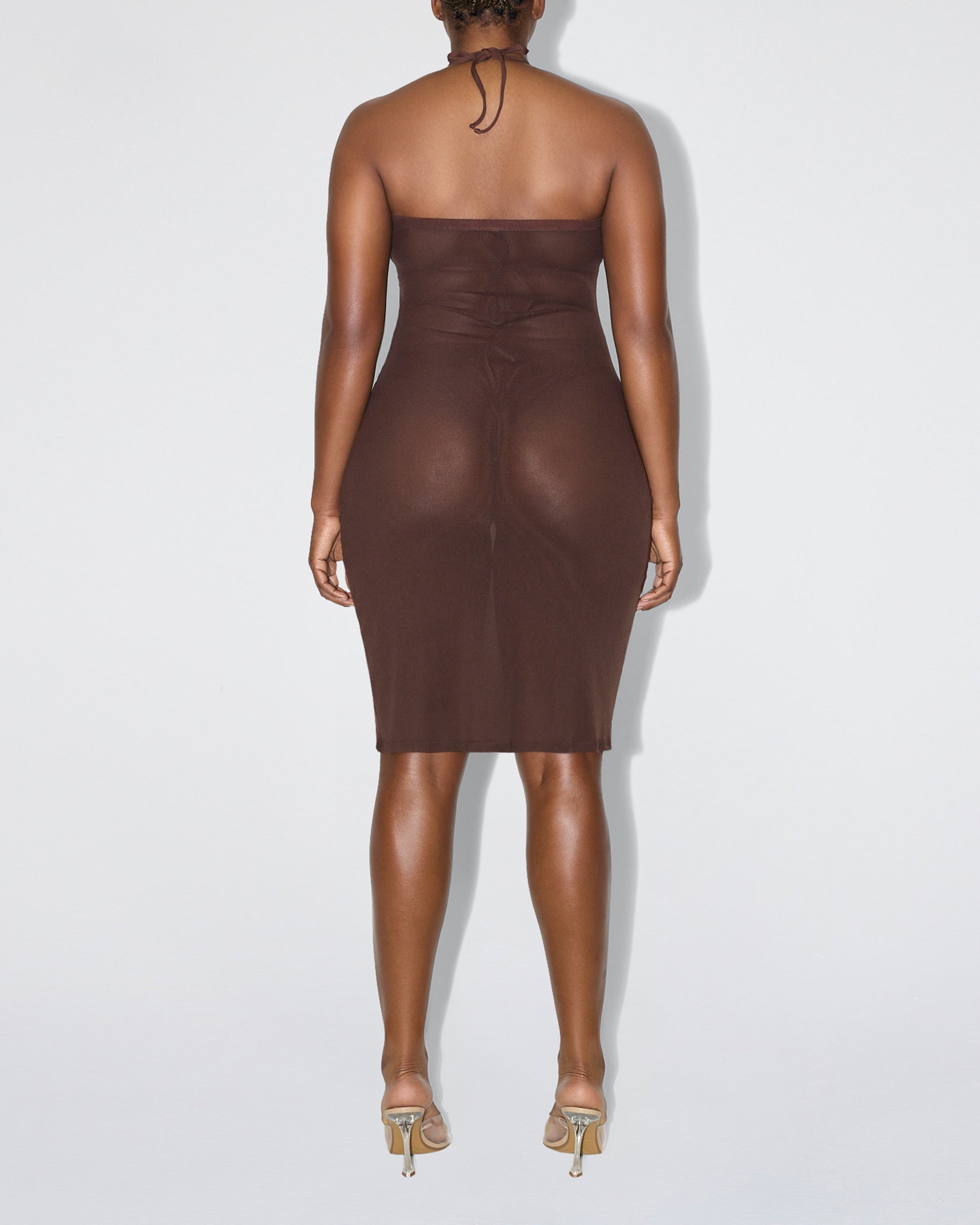 Mesh Tube Midi Dress | Chocolate