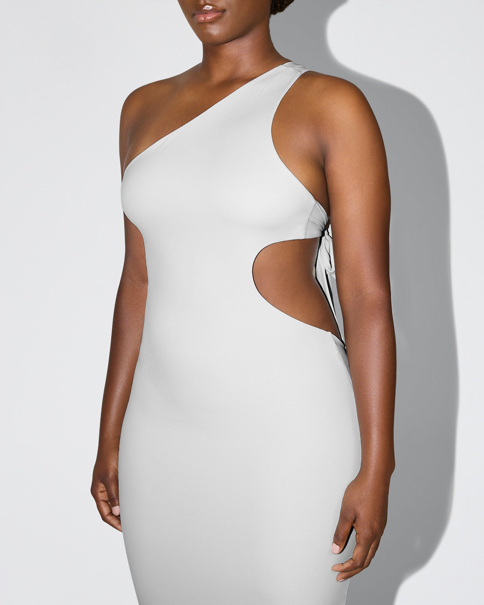 Smooth Stretch One Shoulder Midi Dress | Light Grey