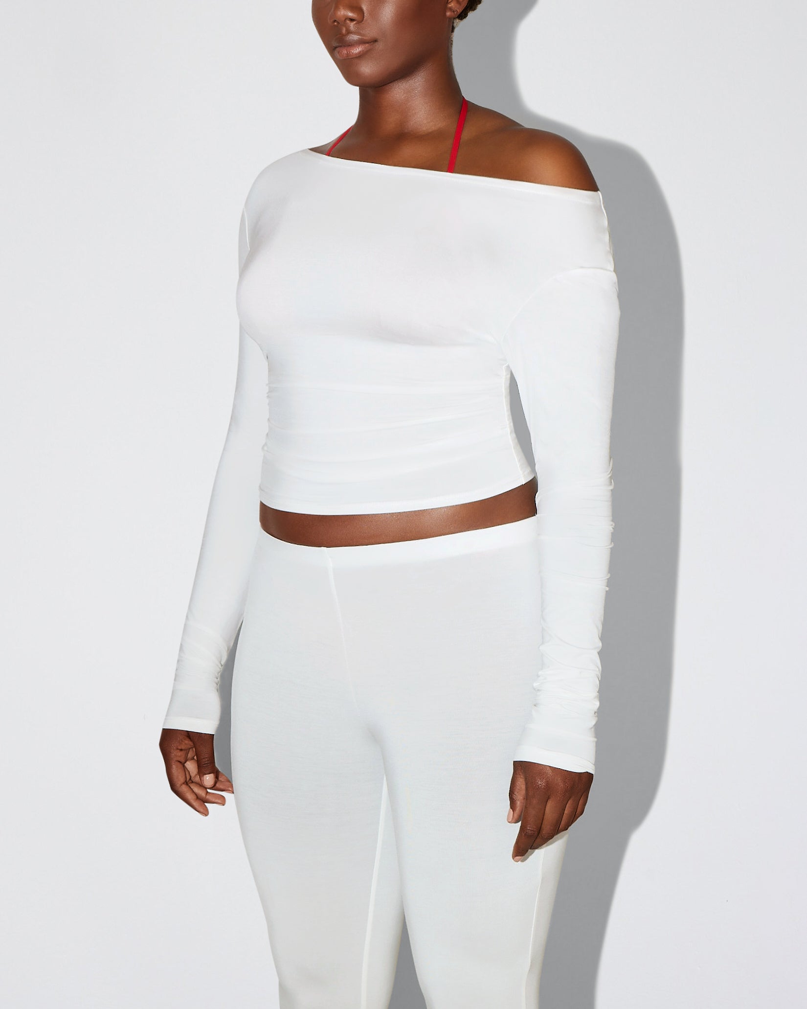 Soft Stretch Boat Neck Long Sleeve | Pearl White