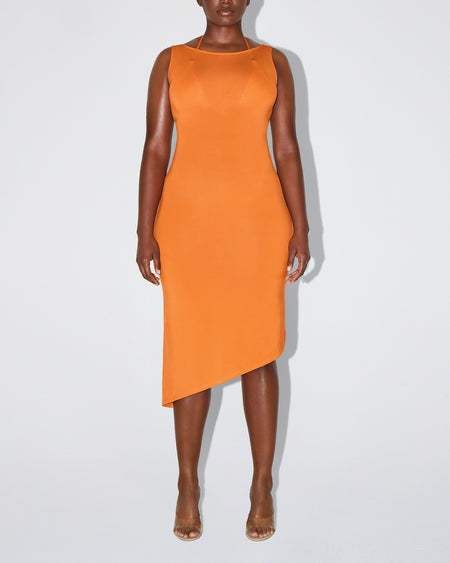 Soft Stretch Asymmetrical Midi Dress | Sunset