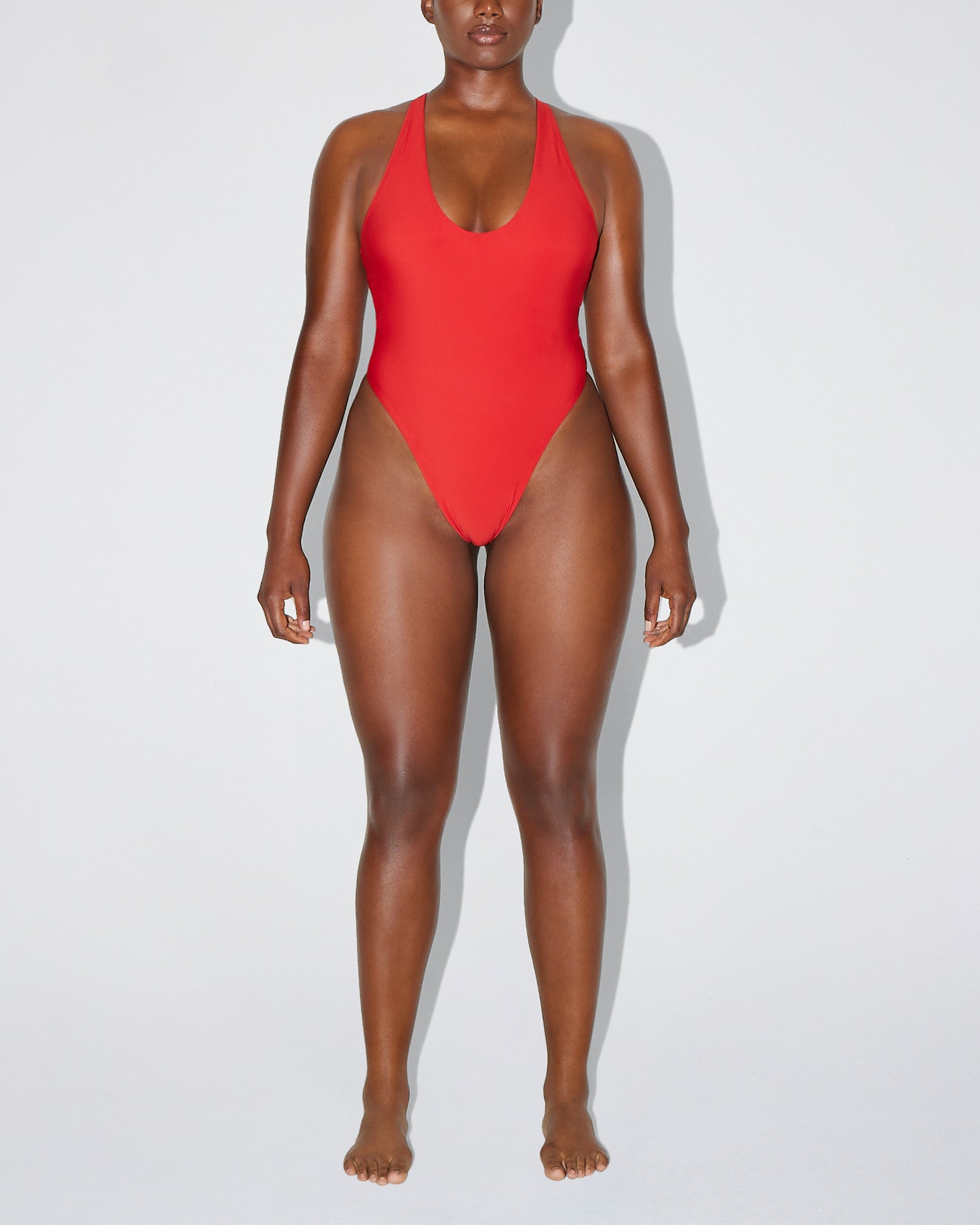 red crossback one piece swimsuit