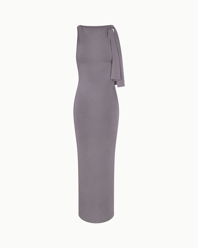 Sueded Stretch Knotted Maxi Dress | Steel Grey